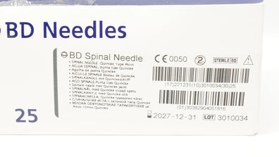 BD 405181 Becton Spinal Ndle Quincke Type Point 22G x 3.50inch - Box of 25